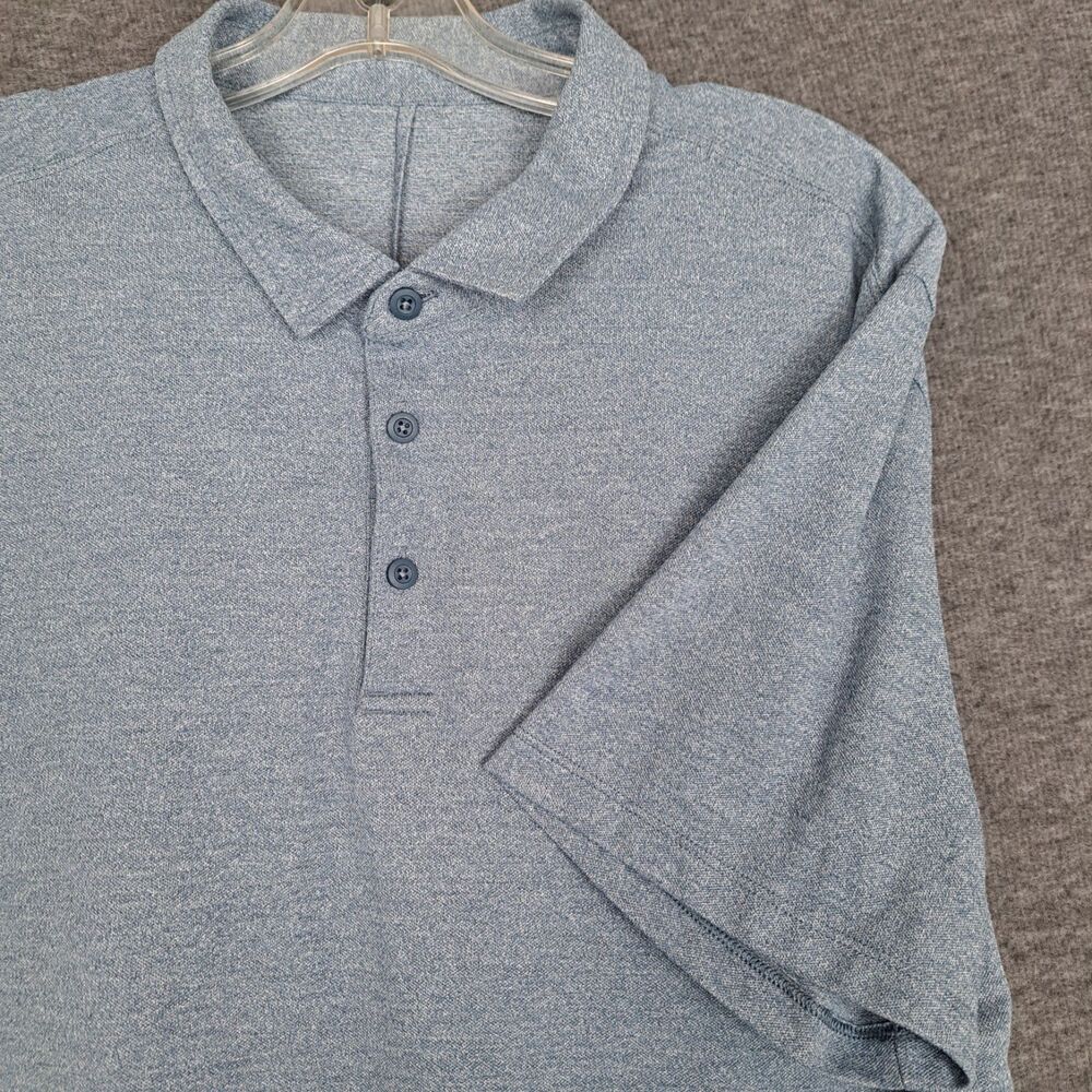 Lululemon Polo Shirt Mens L/XL Blue Evolution Short Sleeve Heathered Performance